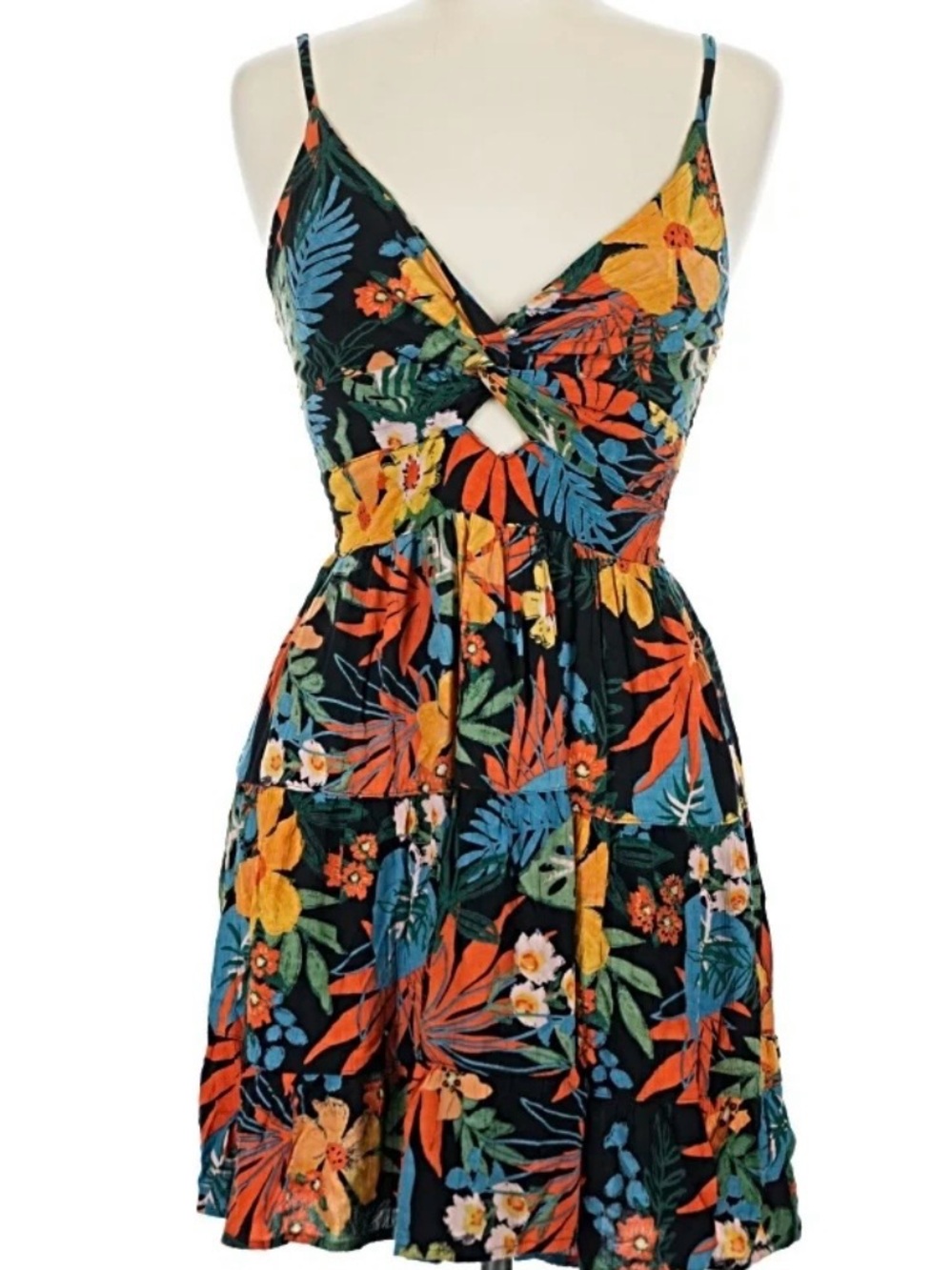 Angie Rust Floral Spaghetti-Strap Mini Dress with Blue Print